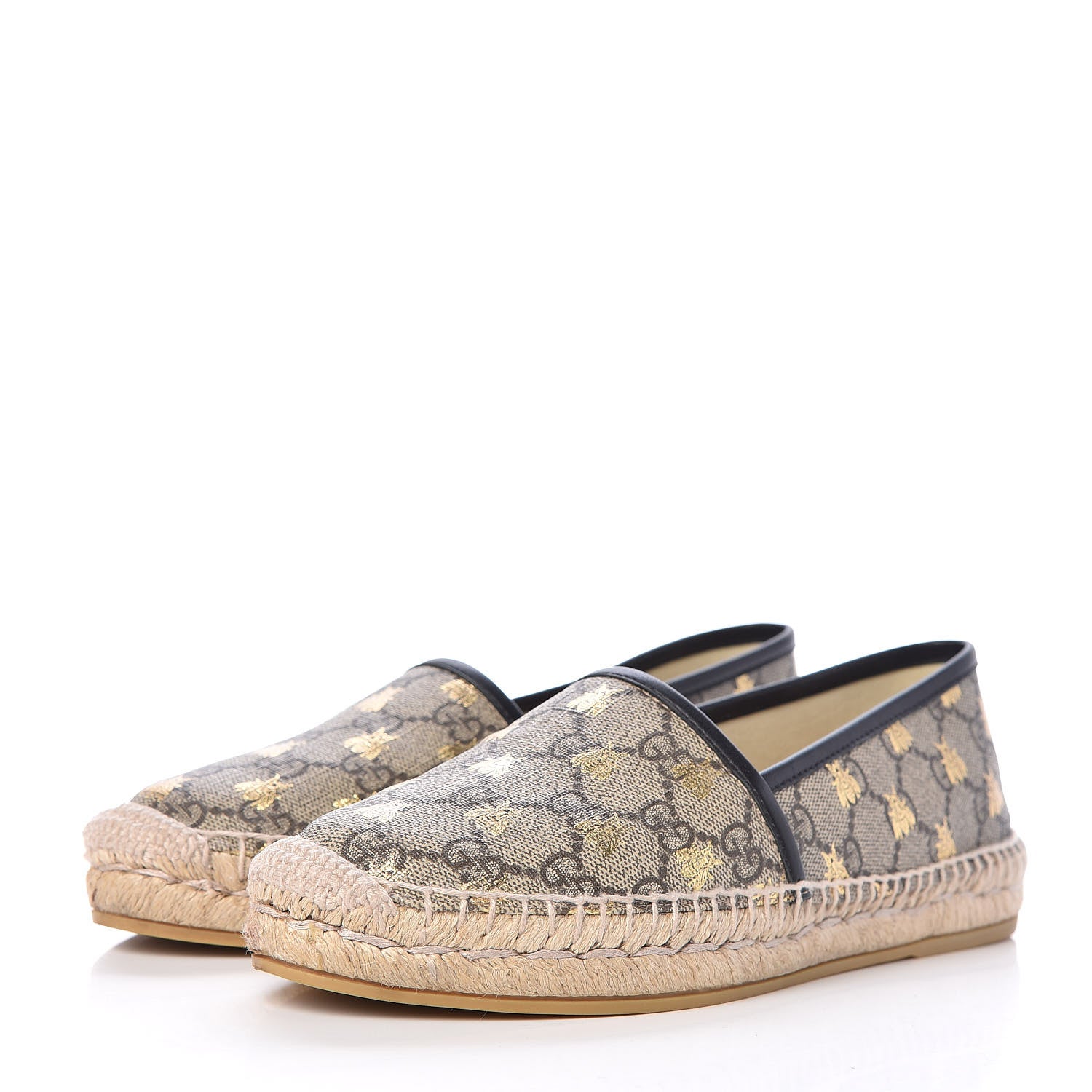 Gucci GG Supreme Monogram Bees Espadrille Flats 37.5 Beige Ebony Oro Black 3 of 13