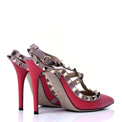 Valentino Garavani Calfskin Nappa Rockstud Ankle Strap 100mm Pumps 36.5 Deep Fuxia Poudre 3 of 6