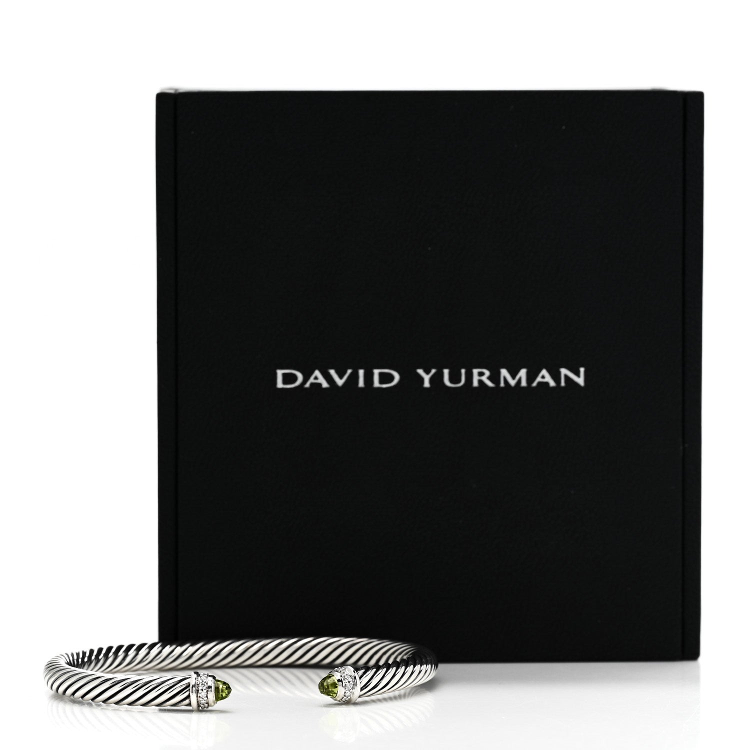 David Yurman Sterling Silver Diamond Peridot 5mm Cable Classics Bracelet 4 of 4