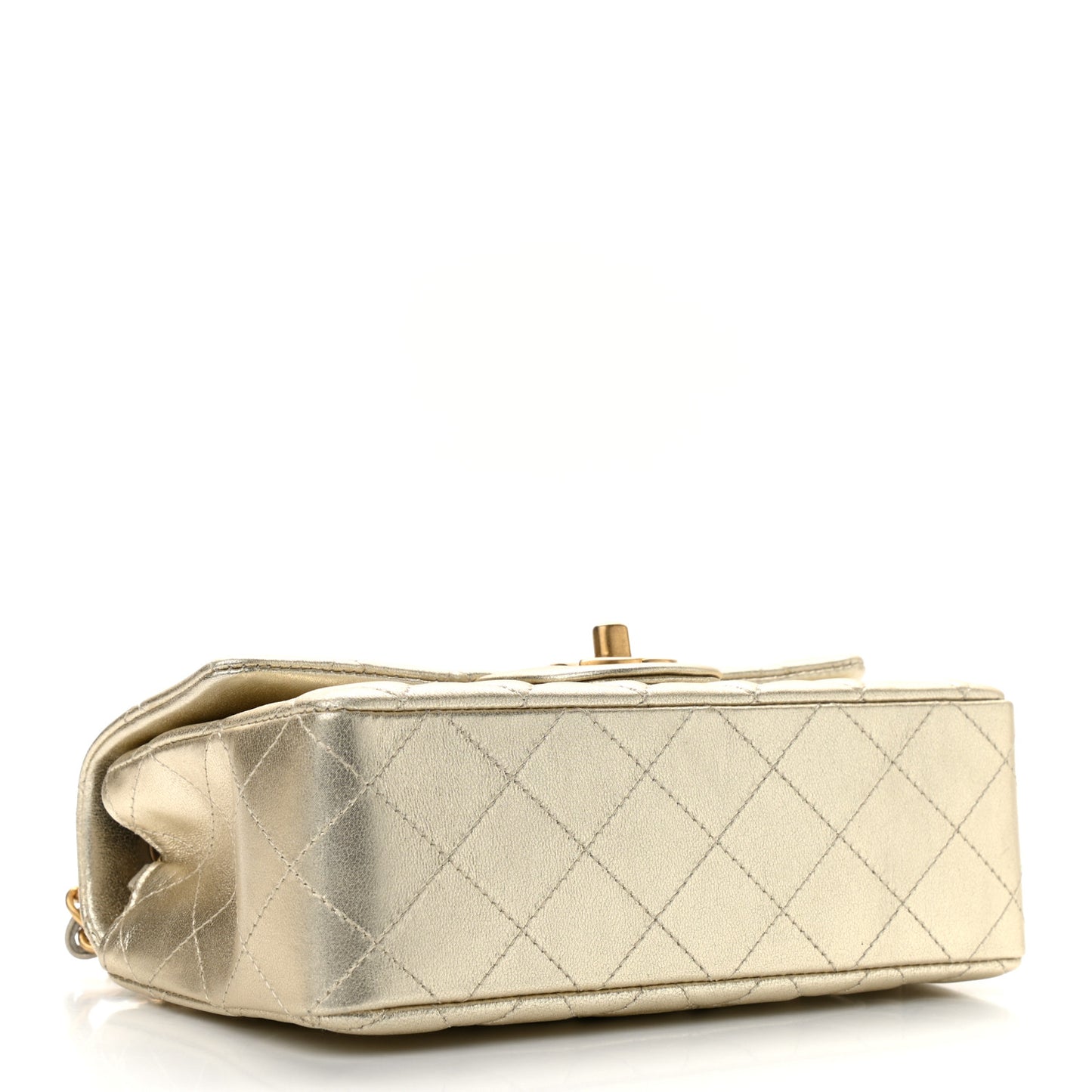 Metallic Lambskin Quilted Mini Rectangular Flap Gold