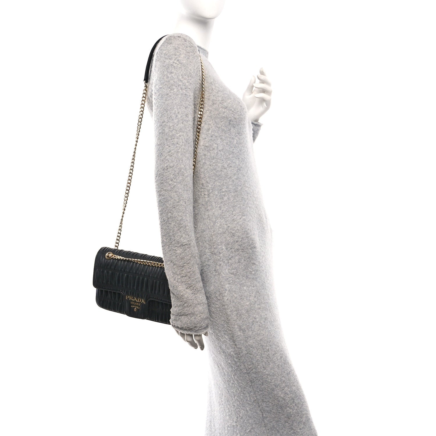Prada Nappa Gaufre Medium Chain Flap Shoulder Bag Black 2 of 11