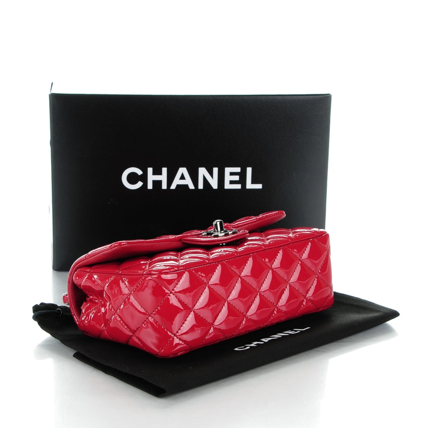 Patent Calfskin Quilted Mini Rectangular Flap Red
