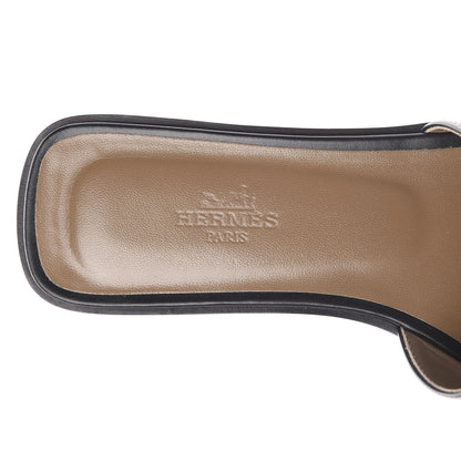 Hermes Box Calfskin Oran Sandals 37 Black 7 of 12