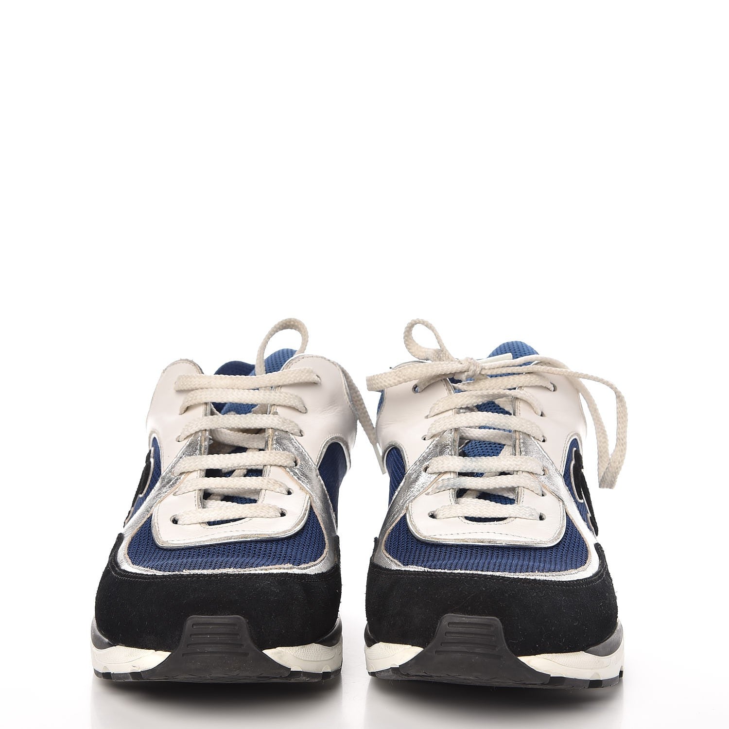 Chanel Suede Calfskin CC Sneakers 39 Blue Black 2 of 11