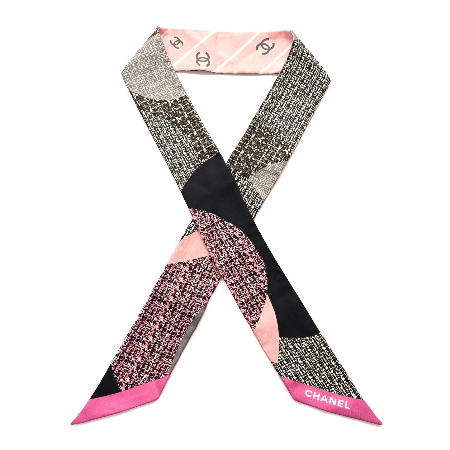 Silk Twill Slim Bandeau Scarf Pink Grey Light Pink