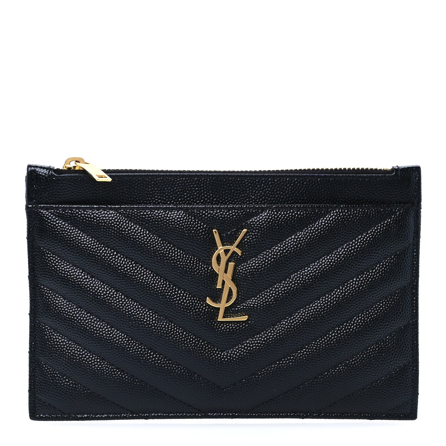 Saint Laurent Grain De Poudre Chevron Monogram Bill Pouch Black 1 of 8
