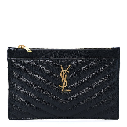 Saint Laurent Grain De Poudre Chevron Monogram Bill Pouch Black 1 of 8