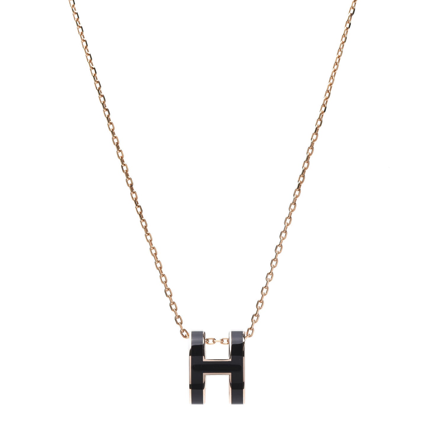 Lacquered Rose Gold Pop H Pendant Necklace Black
