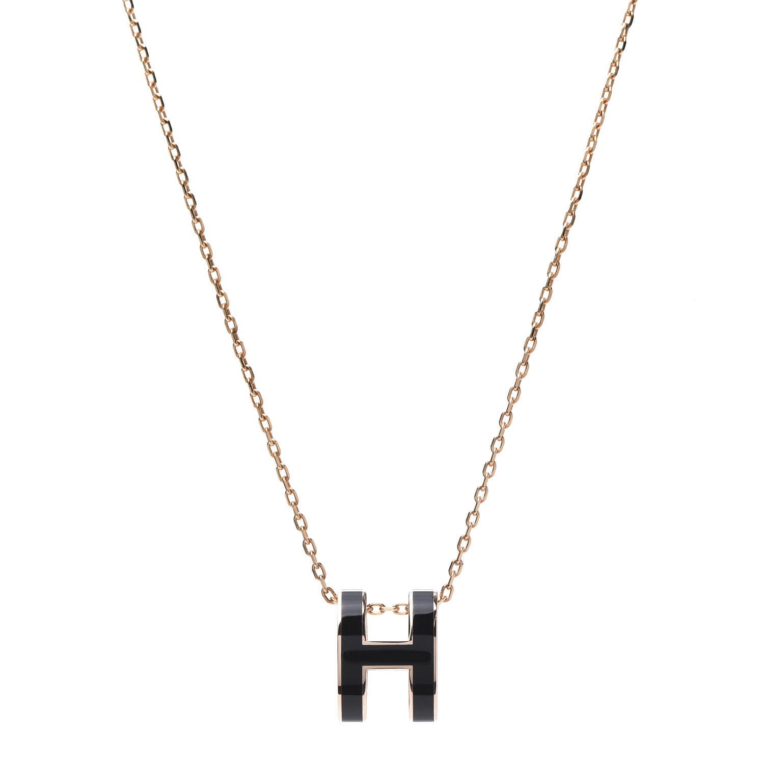 Hermes Lacquered Rose Gold Pop H Pendant Necklace Black 1 of 7