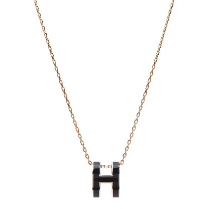 Hermes Lacquered Rose Gold Pop H Pendant Necklace Black 1 of 7