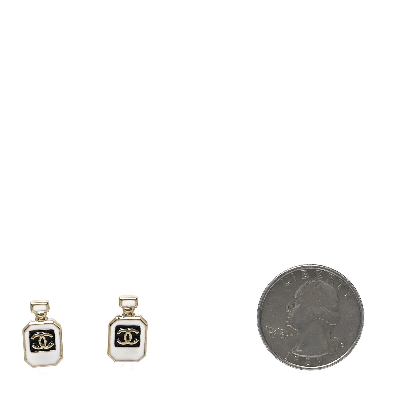 Chanel Resin CC No 5 Perfume Bottle Earrings Gold Pearly White 2 of 5