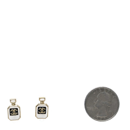 Chanel Resin CC No 5 Perfume Bottle Earrings Gold Pearly White 2 of 5