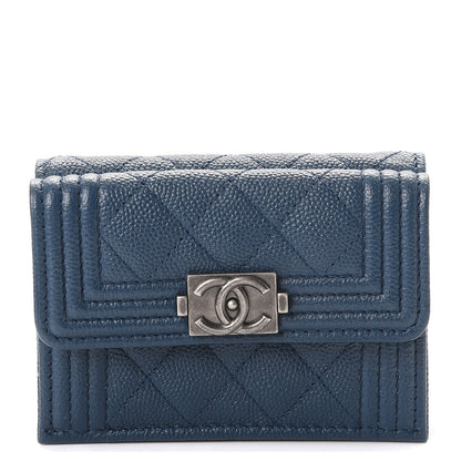Chanel Grained Goatskin Quilted Small Boy Flap Wallet Dark Blue 1 of 9
