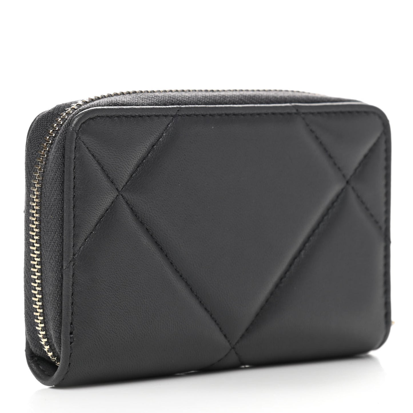 Lambskin Quilted Chanel 19 Zip Around Coin Purse Wallet Dark Grey