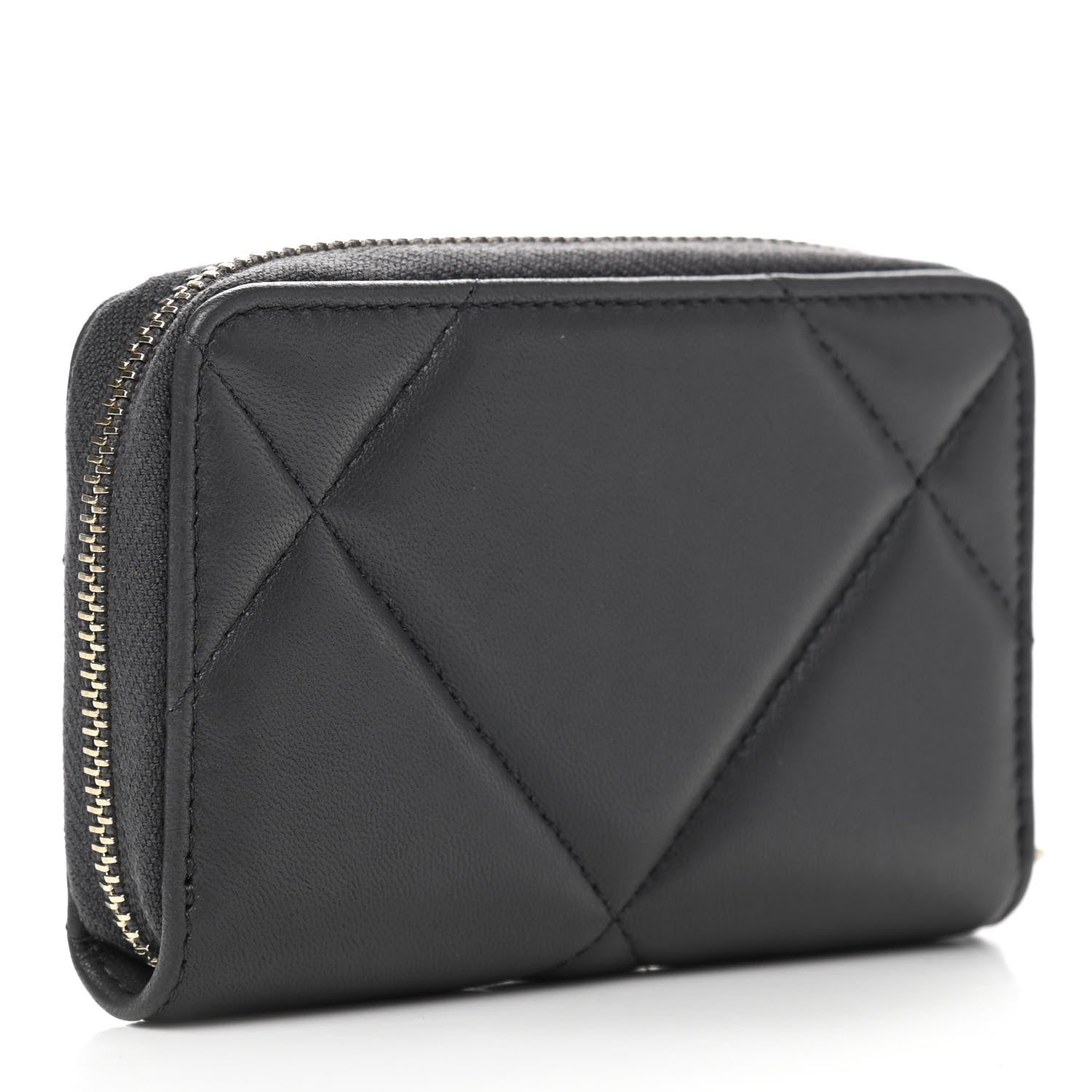 Chanel Lambskin Quilted Chanel 19 Zip Around Coin Purse Wallet Dark Grey 3 of 8