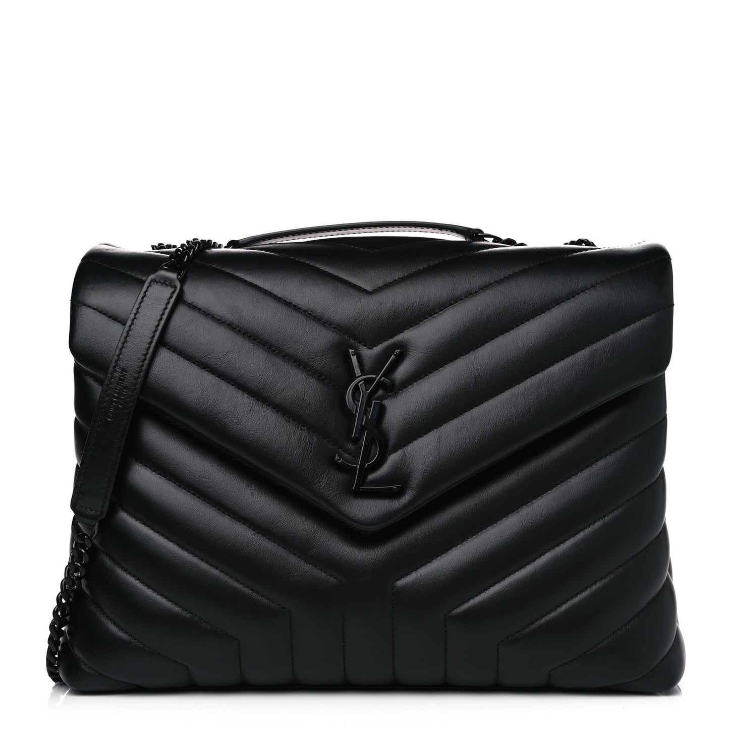 Calfskin Y Quilted Monogram Medium Loulou Chain Satchel Black