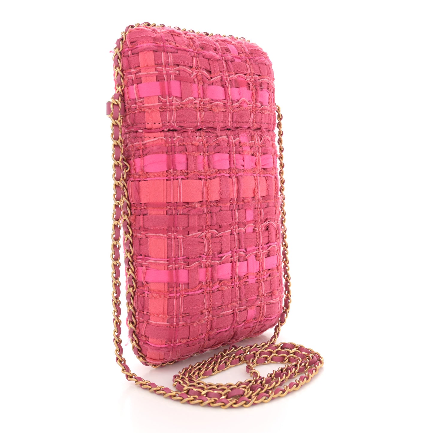 Tweed Chain Around Phone Holder Pink