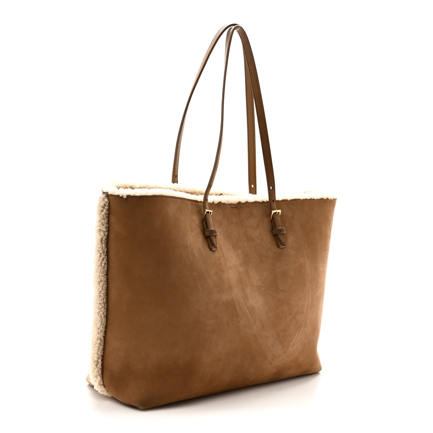 Suede Shearling Large Shopping Tote Natural Tan