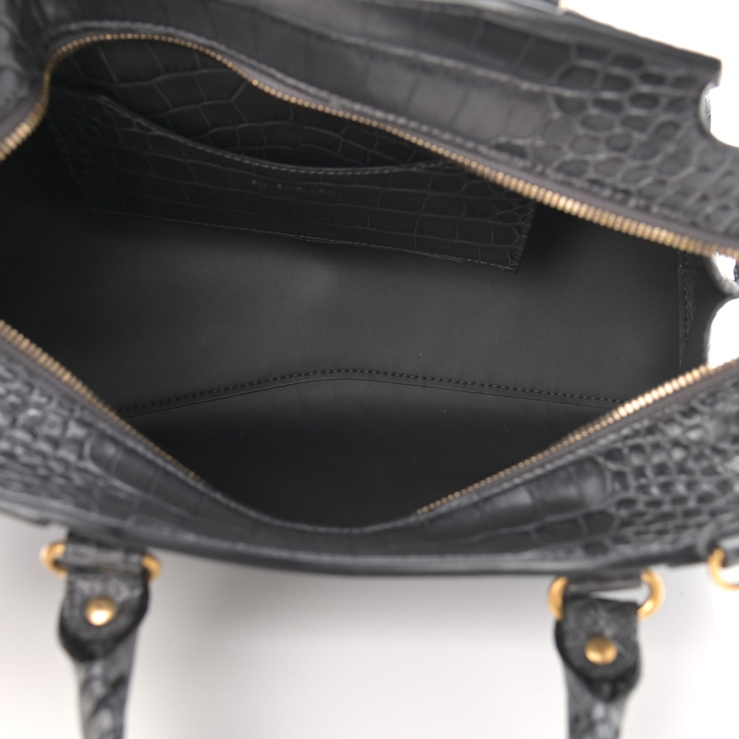 Extra Supple Calfskin Crocodile Embossed Neo Classic Gold Hardware S City Dark Grey