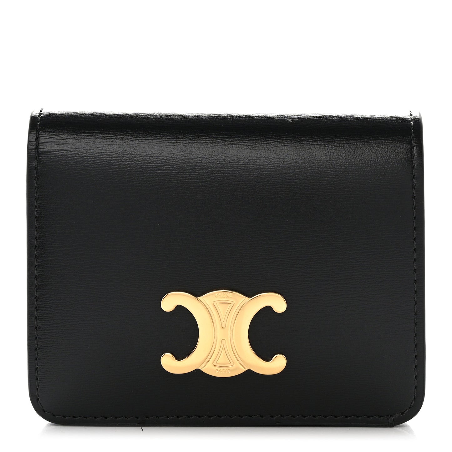 Shiny Calfskin Triomphe Compact Wallet Black