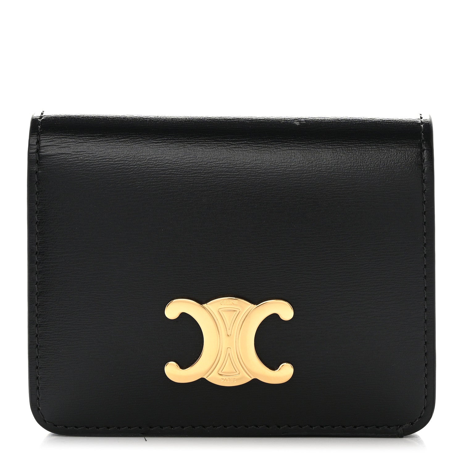 Celine Shiny Calfskin Triomphe Compact Wallet Black 1 of 8