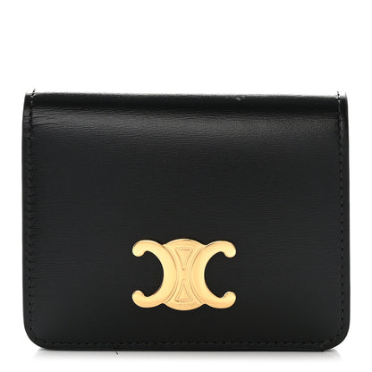 Celine Shiny Calfskin Triomphe Compact Wallet Black 1 of 8