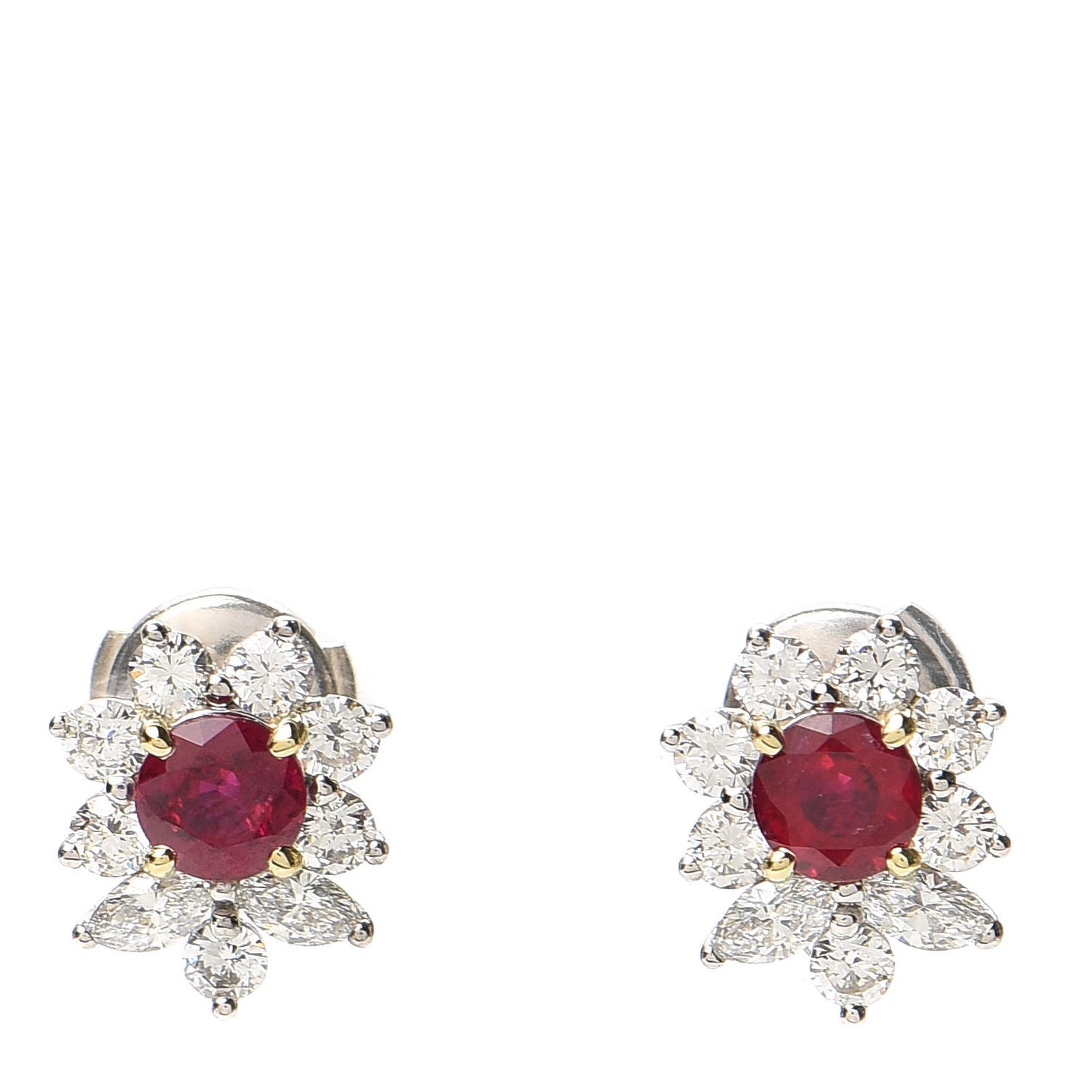 Platinum Diamond Ruby Flower Stud Earrings