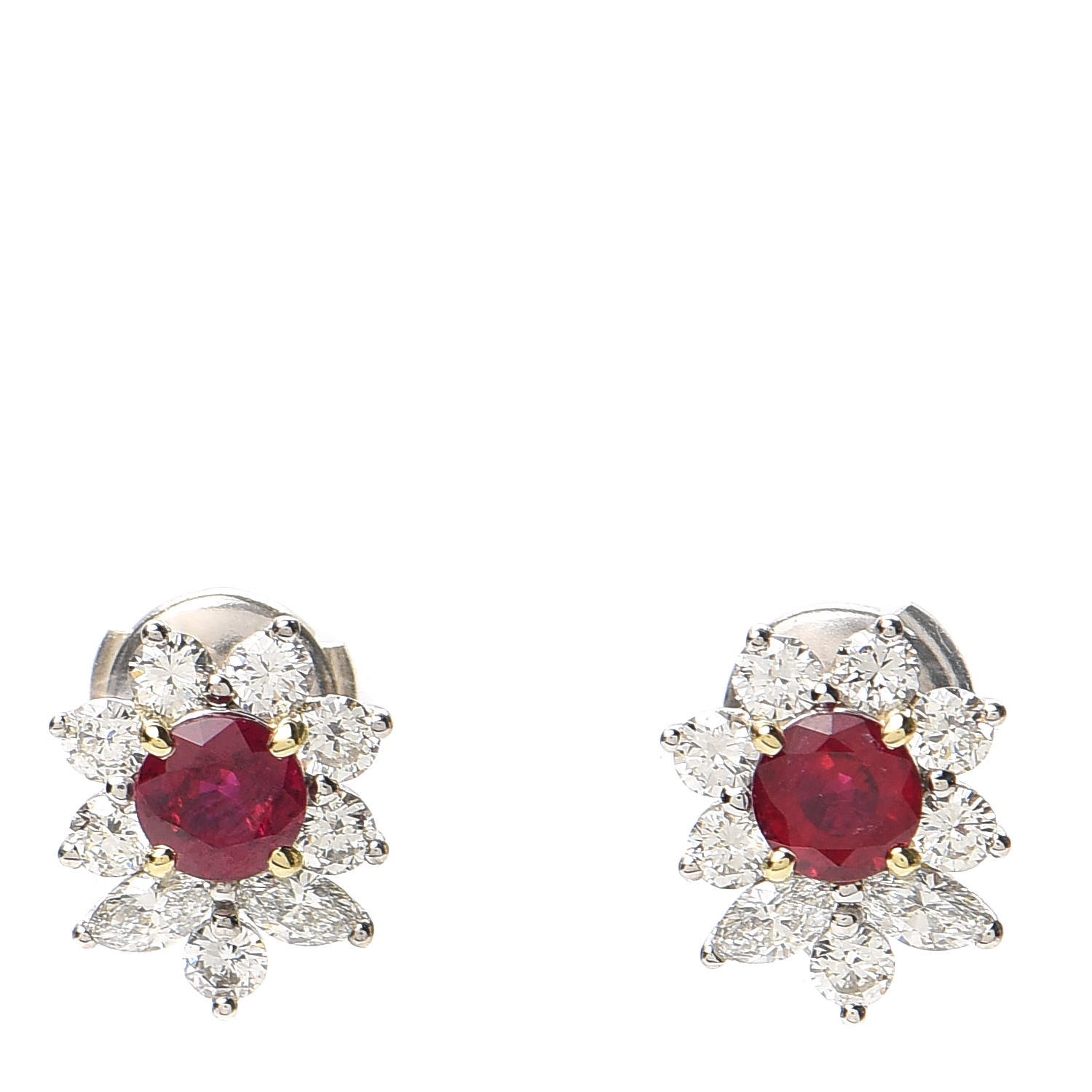 Tiffany Platinum Diamond Ruby Flower Stud Earrings 1 of 5