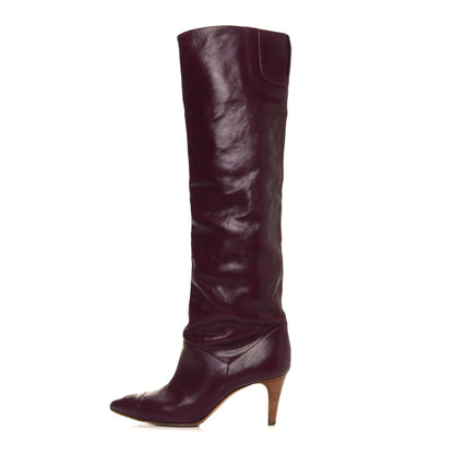 Chanel Calfskin CC Cap Toe Knee High Boots 36.5 Burgundy 1 of 6