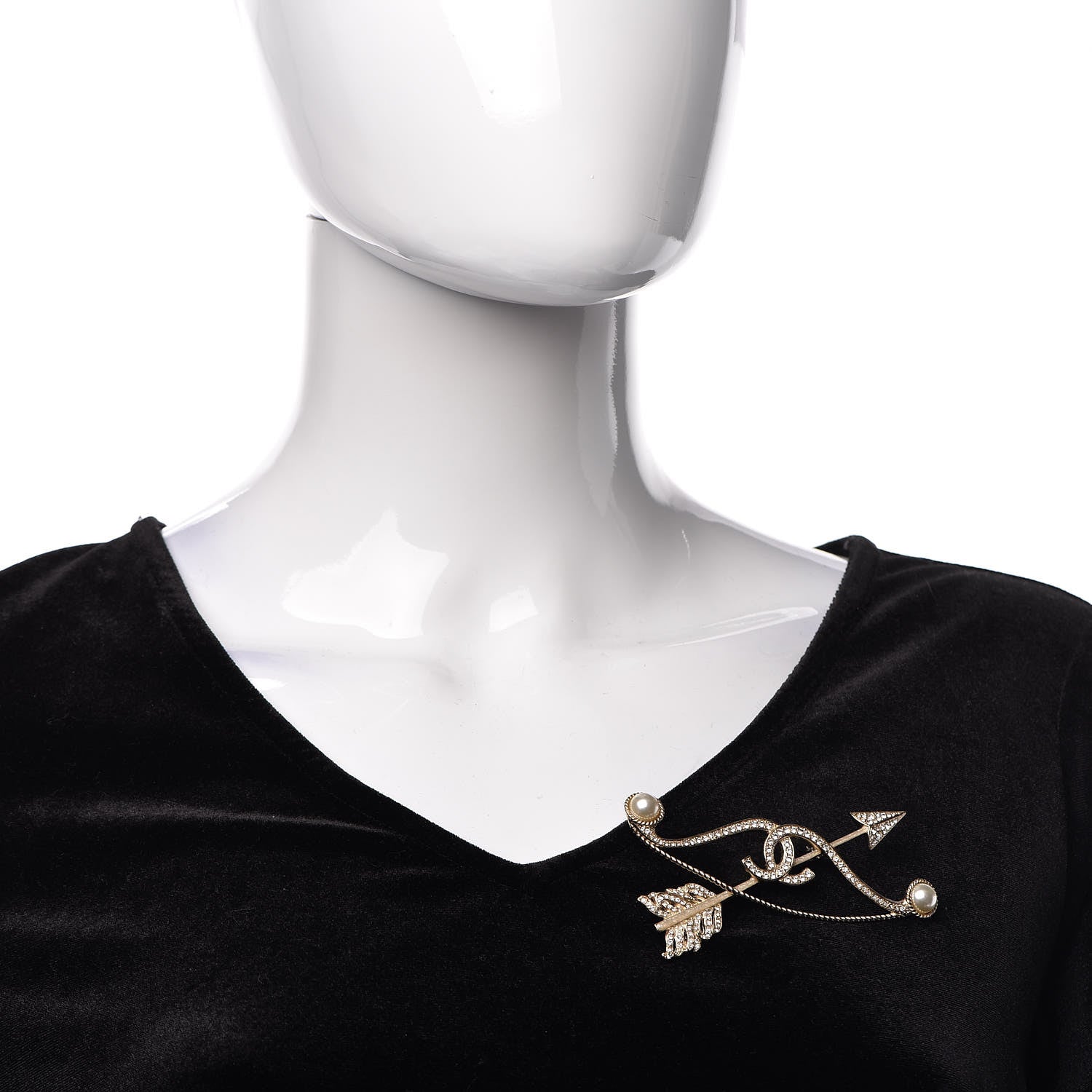Chanel Crystal Pearl CC Arrow Brooch Gold 2 of 5