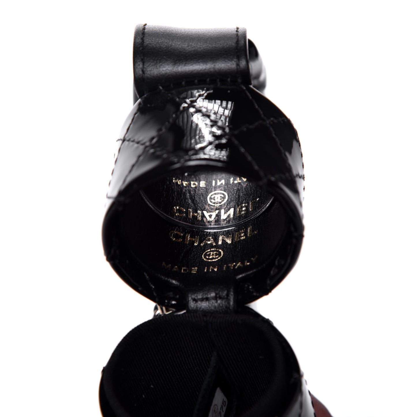 Patent Calfskin Lipstick Case On Chain Black
