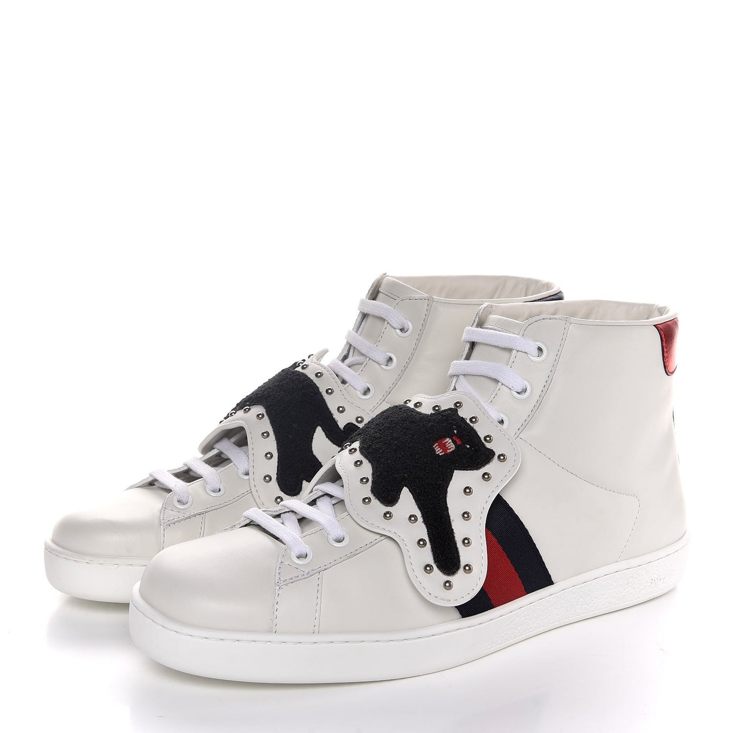Calfskin Web Panther Embroidered Mens Ace High Top Sneakers 8.5 White