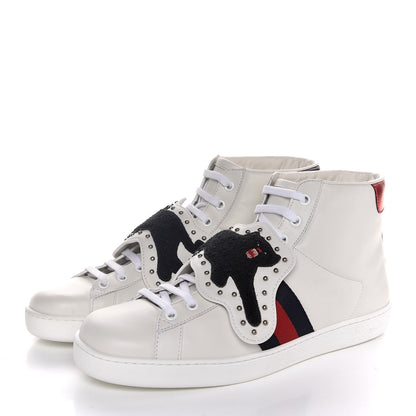 Gucci Calfskin Web Panther Embroidered Mens Ace High Top Sneakers 8.5 White 3 of 9