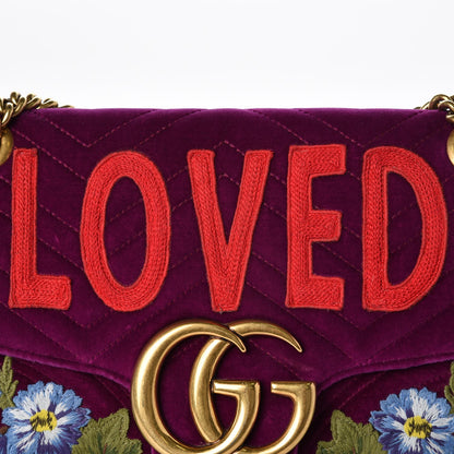 Gucci Velvet Matelasse Loved Embroidered Medium GG Marmont Shoulder Bag Fuchsia Violet Cyclamen 10 of 13