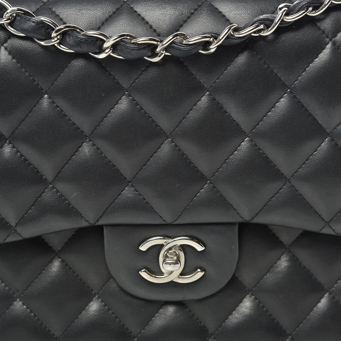 Lambskin Quilted Jumbo Double Flap Black