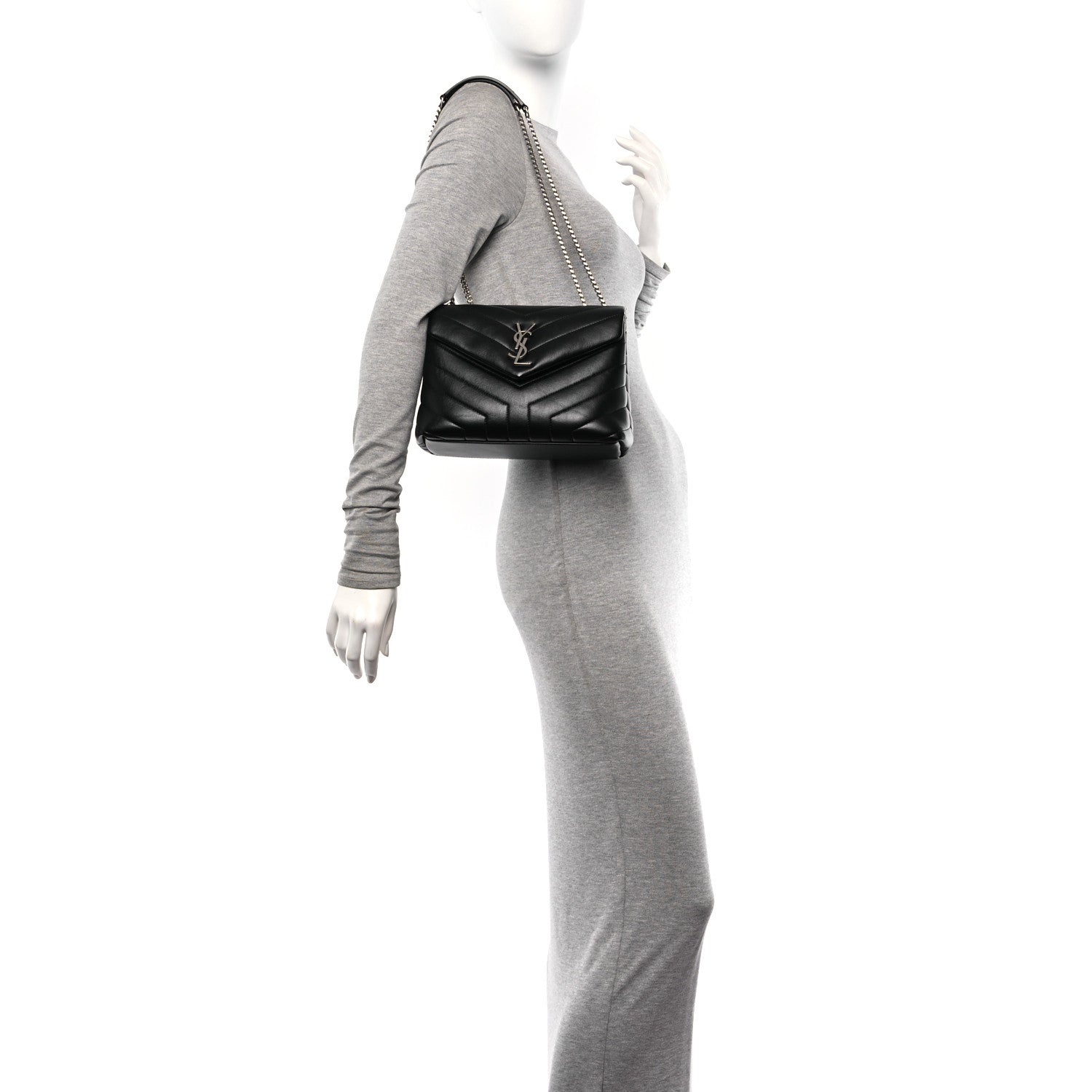 Saint Laurent Calfskin Y Quilted Monogram Small Loulou Chain Satchel Black 2 of 10