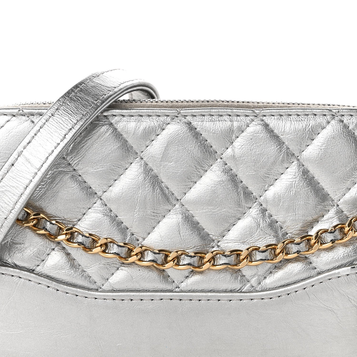 Chanel Metallic Lambskin Calfskin Quilted Small Gabrielle Clutch With Chain Silver 9 of 10