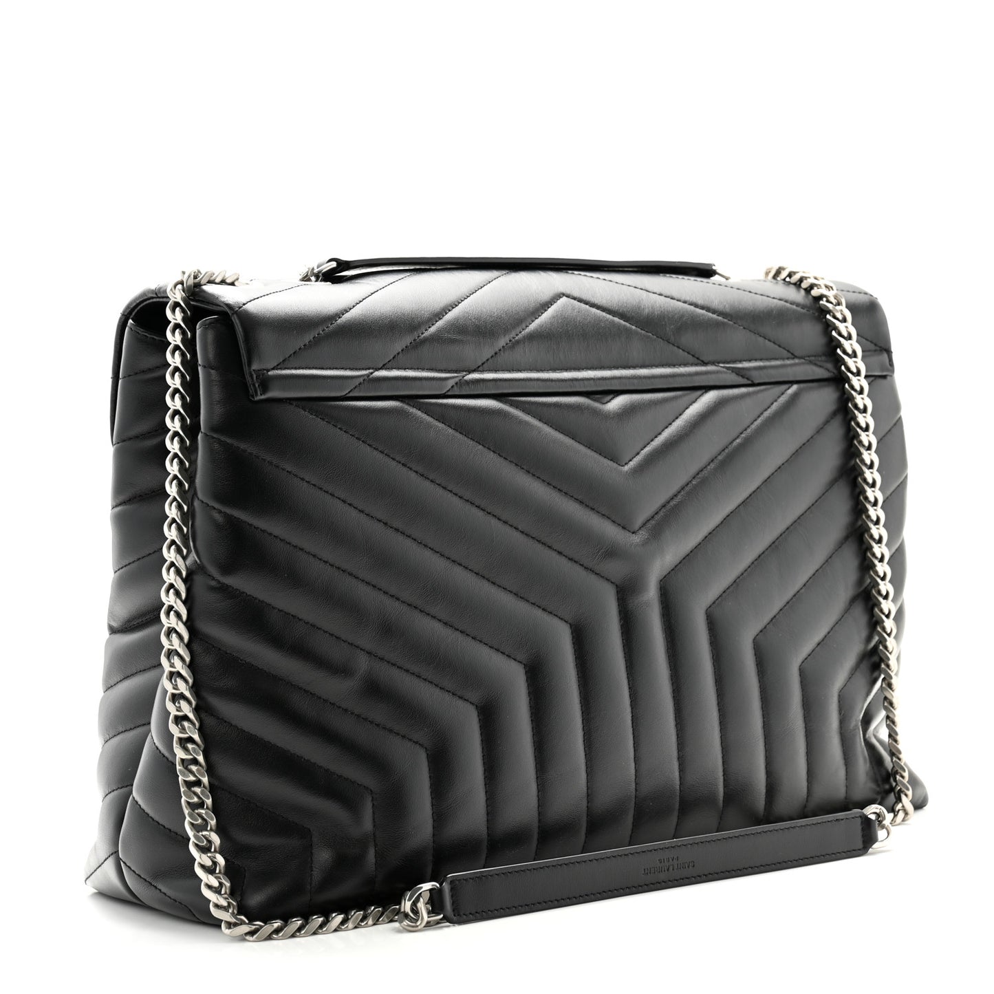 Calfskin Y Quilted Monogram Large Loulou Chain Satchel Black