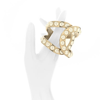 Chanel Metal Pearl CC Cuff Bracelet S Matte Gold 2 of 5