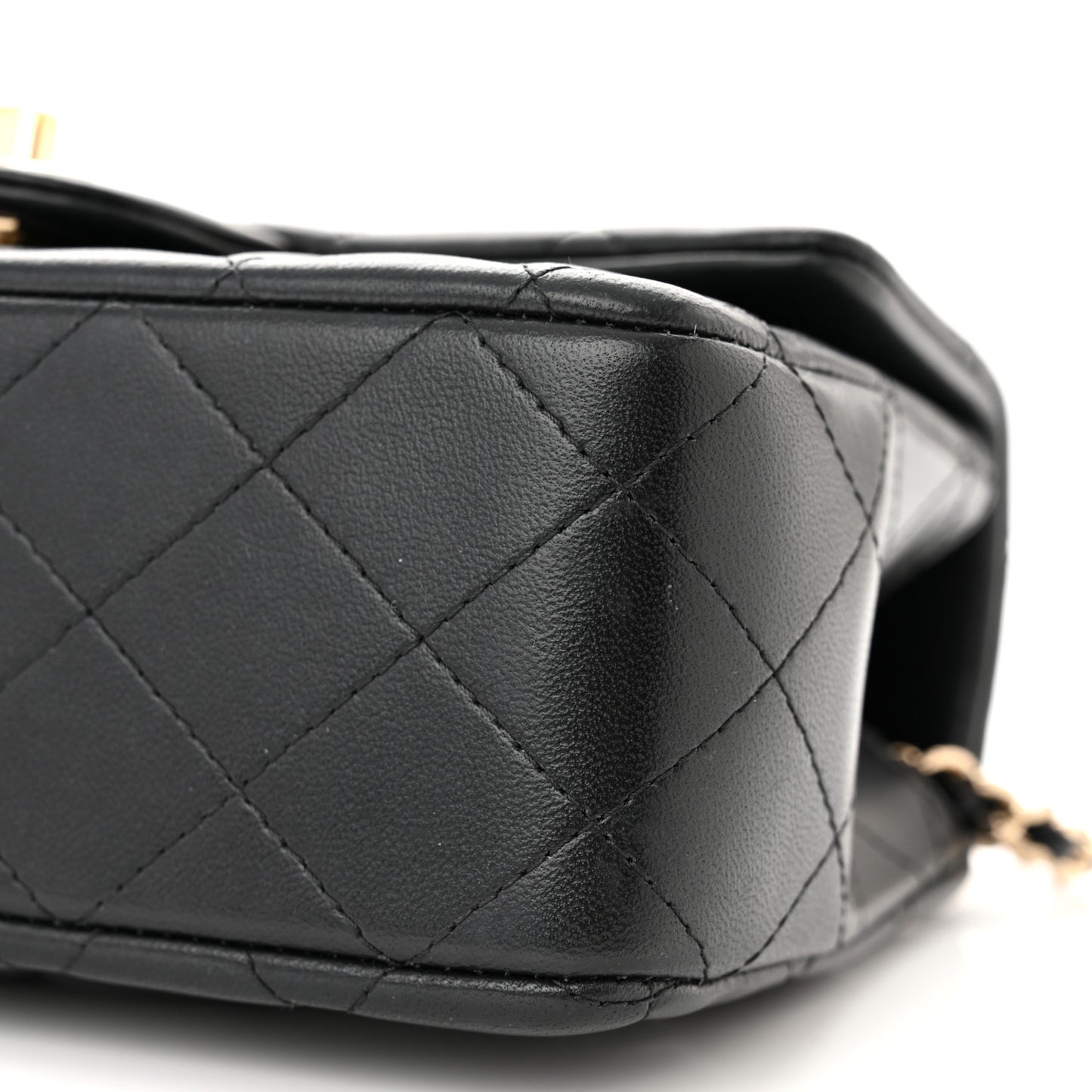 Lambskin Quilted Mini Top Handle Rectangular Flap Black