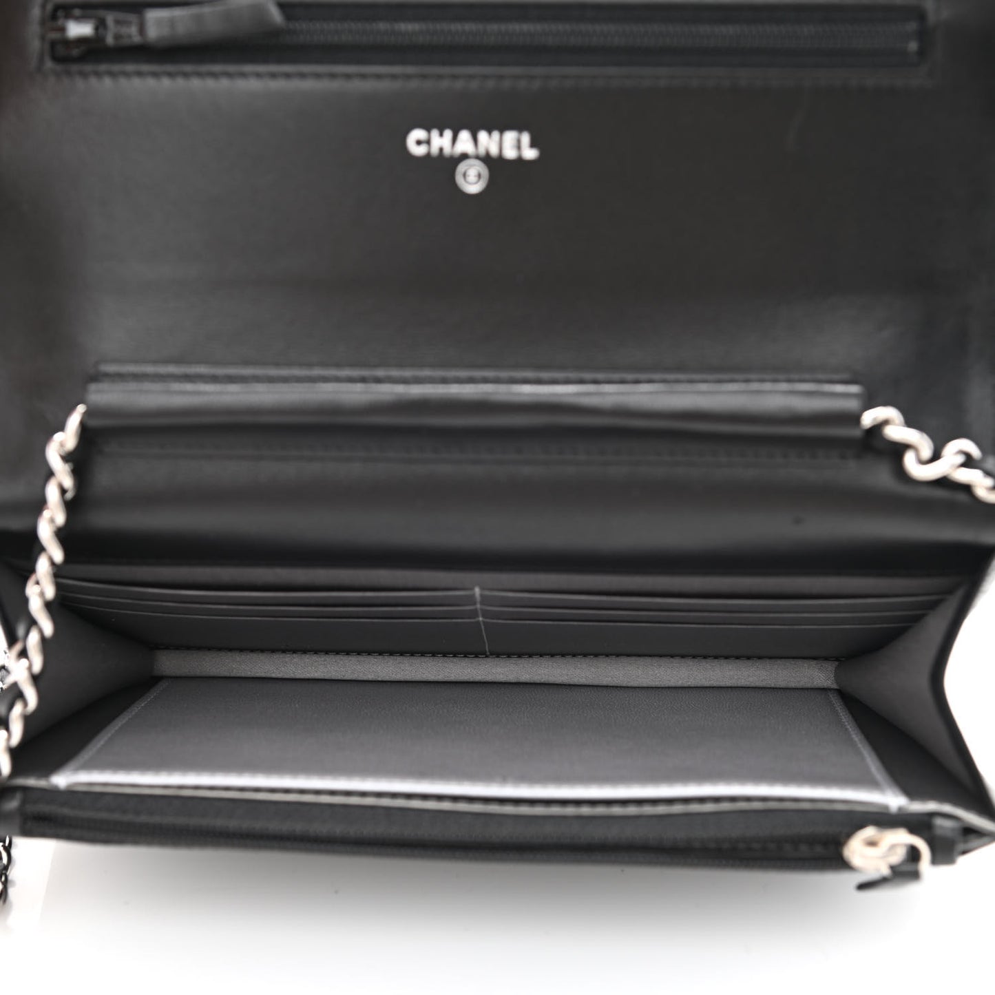 Lambskin Camellia Embossed Wallet on Chain WOC Black