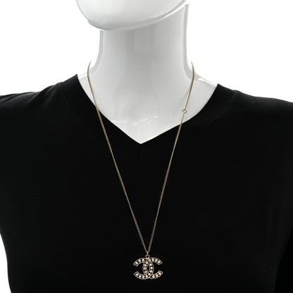 Chanel Crystal Pearl CC Pendant Necklace Gold 2 of 7