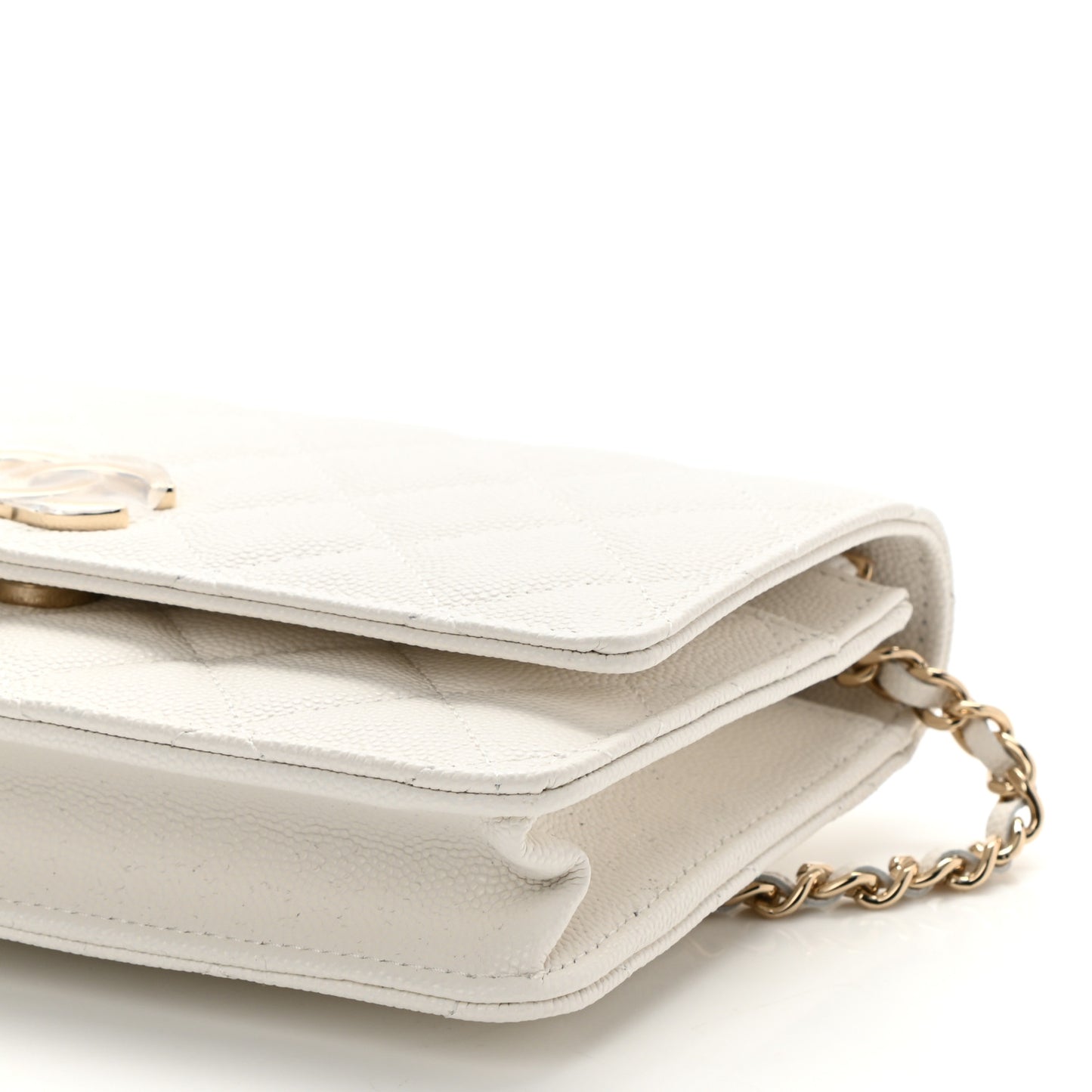 Caviar Quilted Wallet On Chain WOC White