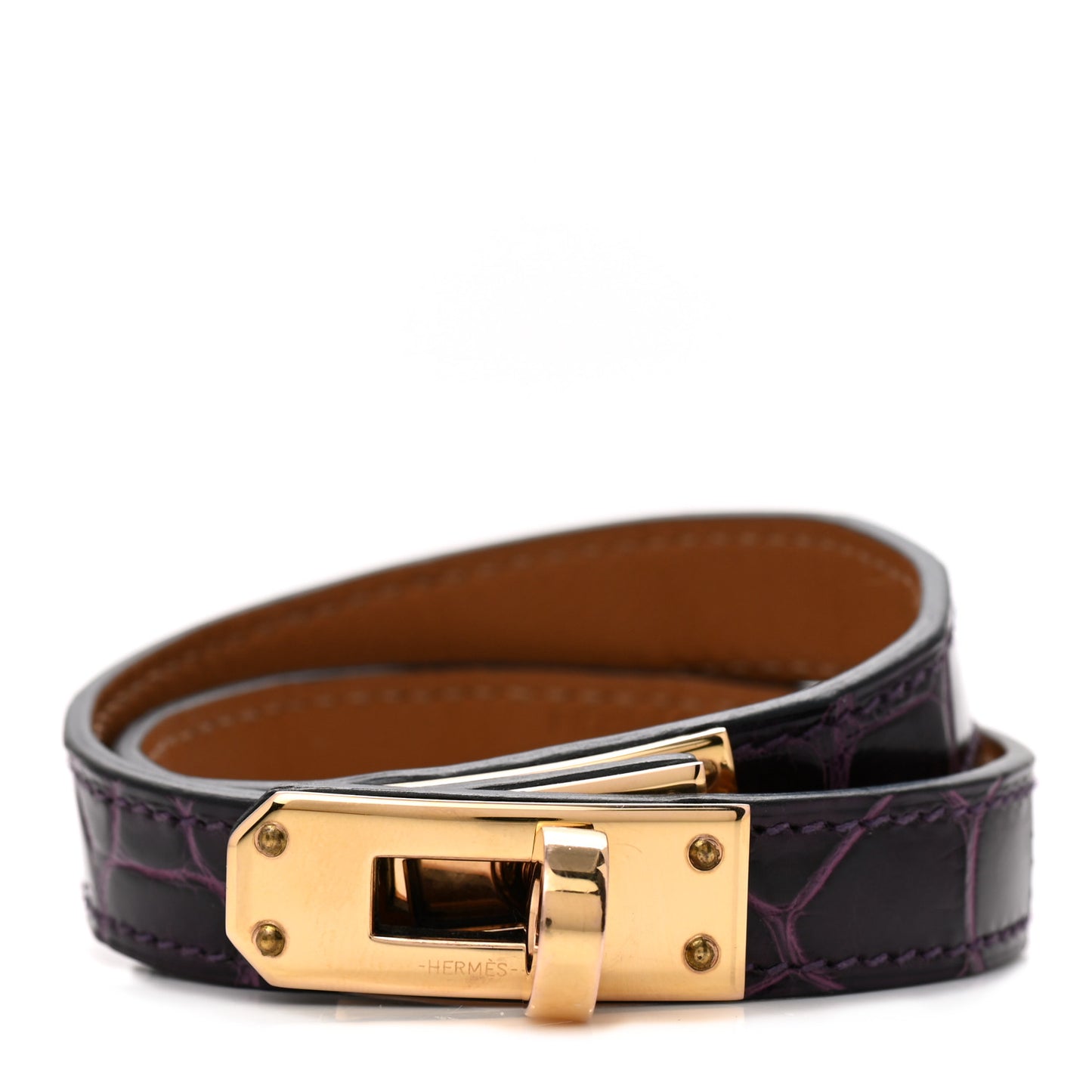 Shiny Alligator Kelly Double Tour Bracelet M Amethyst