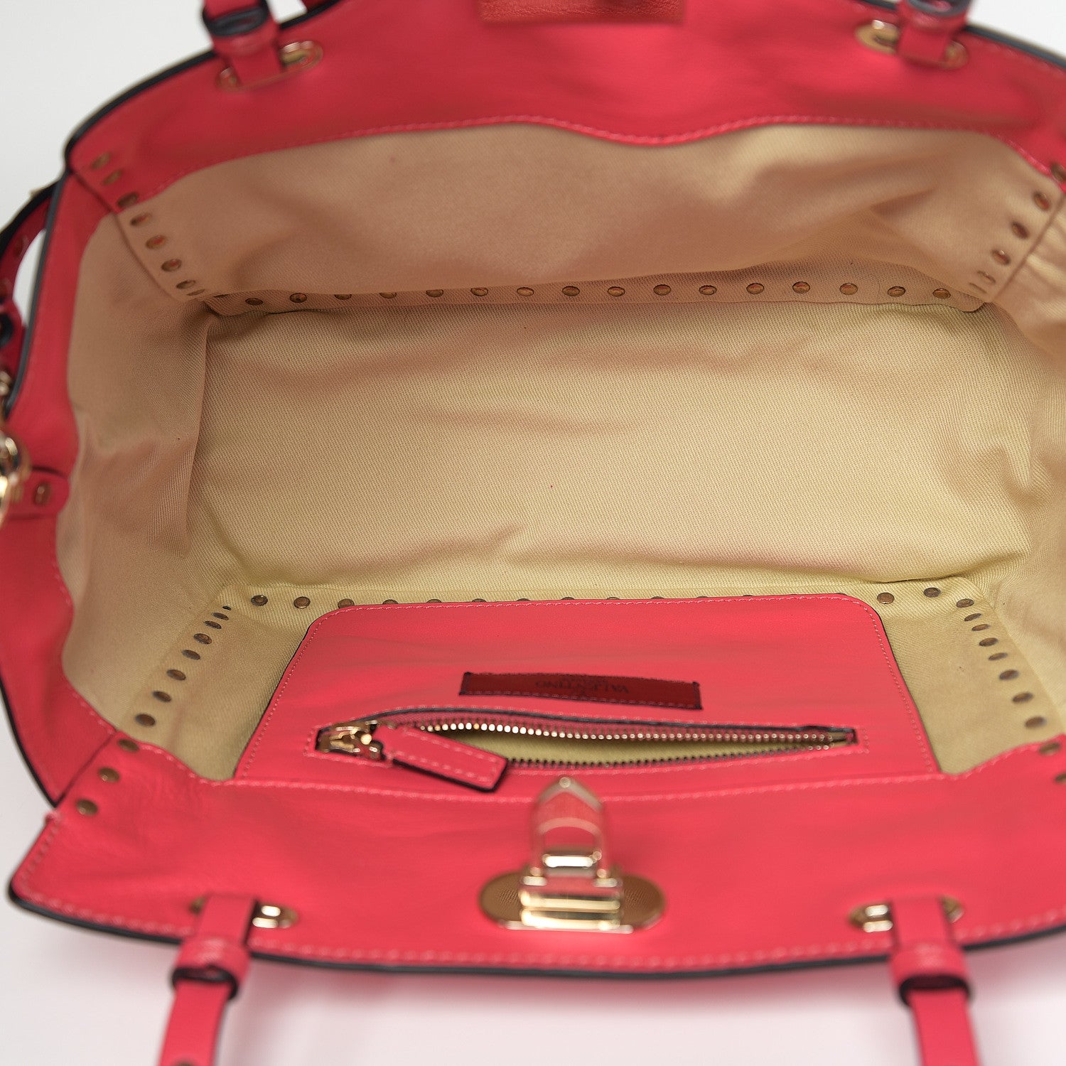 Valentino Garavani Vitello Small Rockstud Tote Raspberry 4 of 8