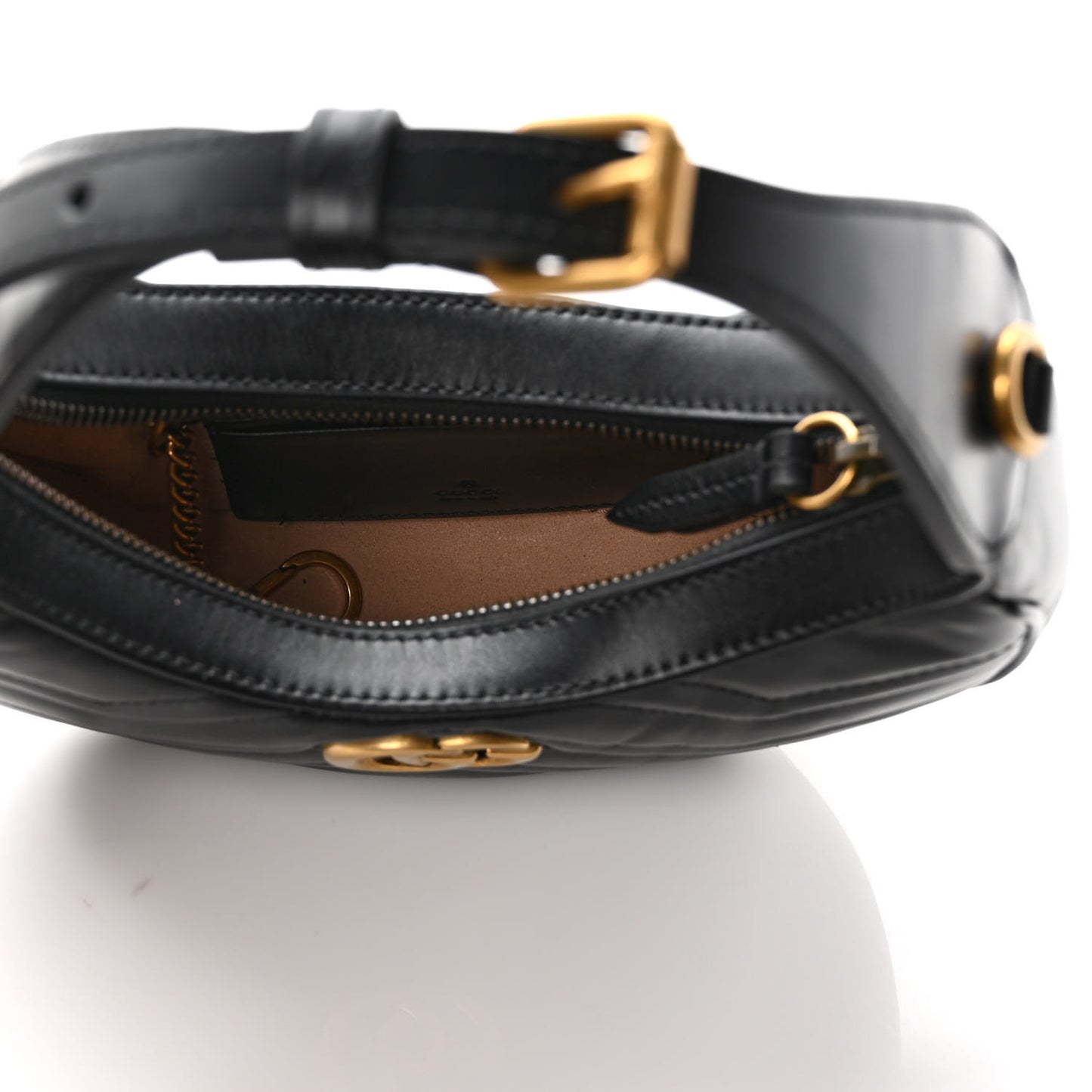 Calfskin Matelasse Chevron Mini GG Marmont Half Moon Hobo Black