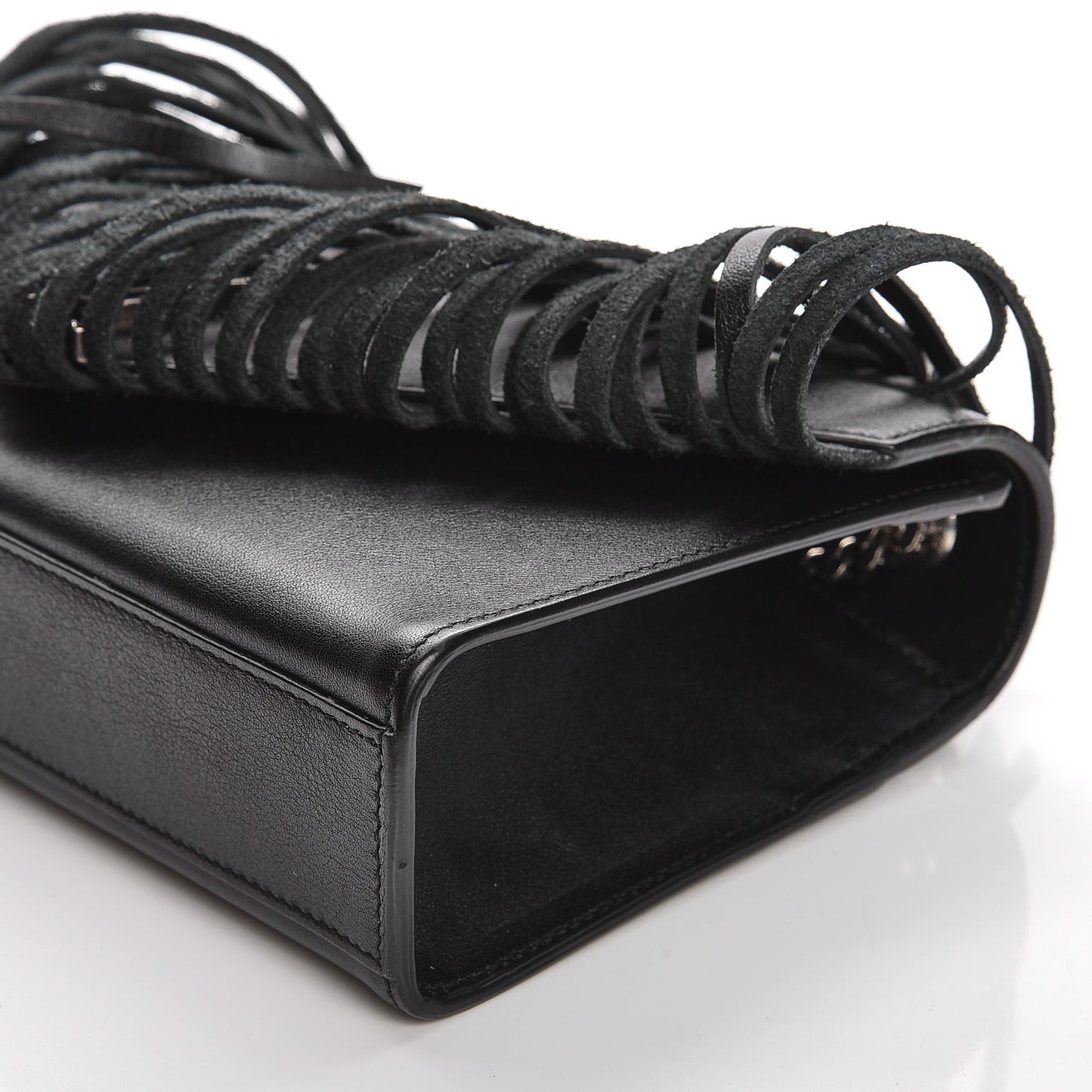 Calfskin Fringe Small Monogram Satchel Black