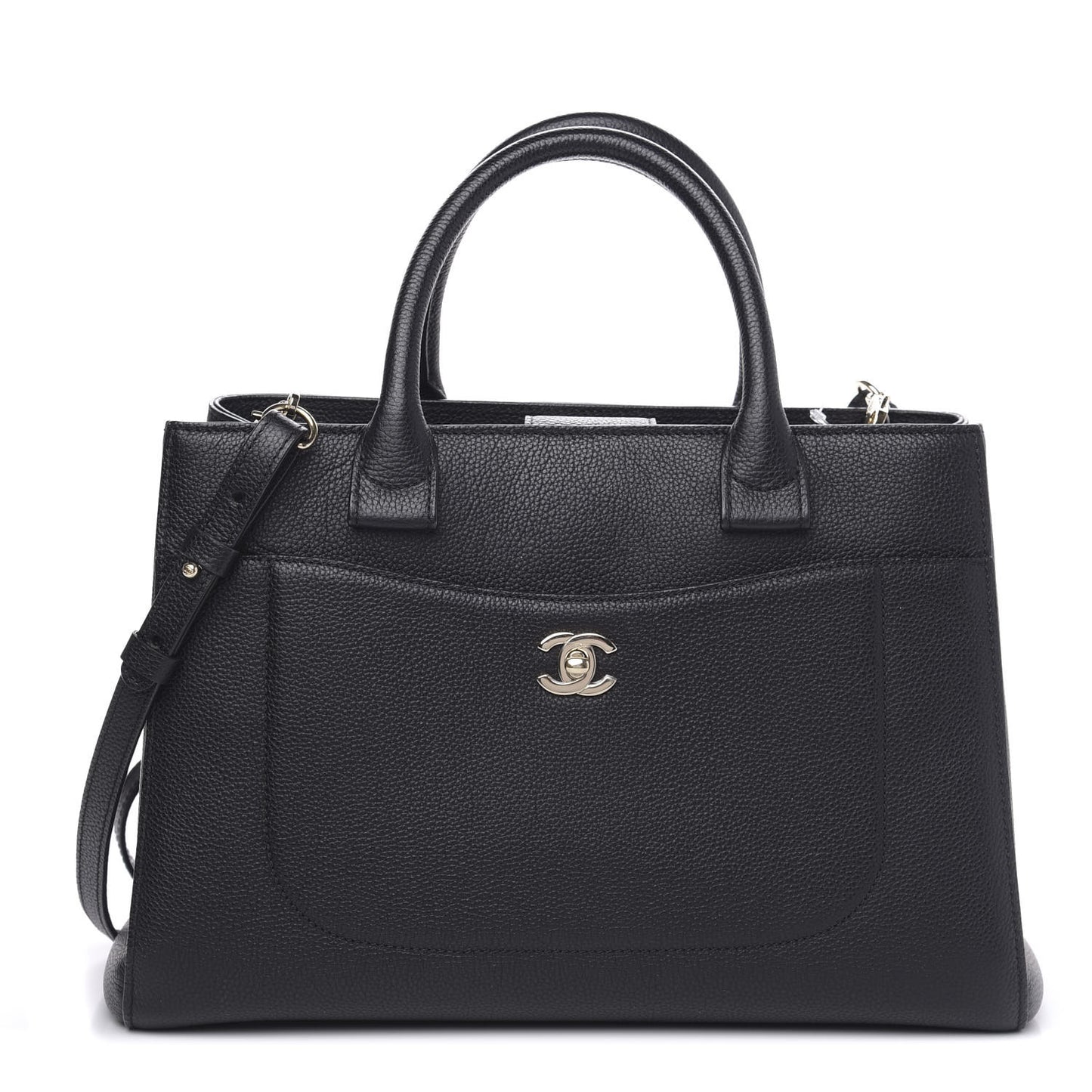 Grained Calfskin Small Neo Executive Shopper Tote Black