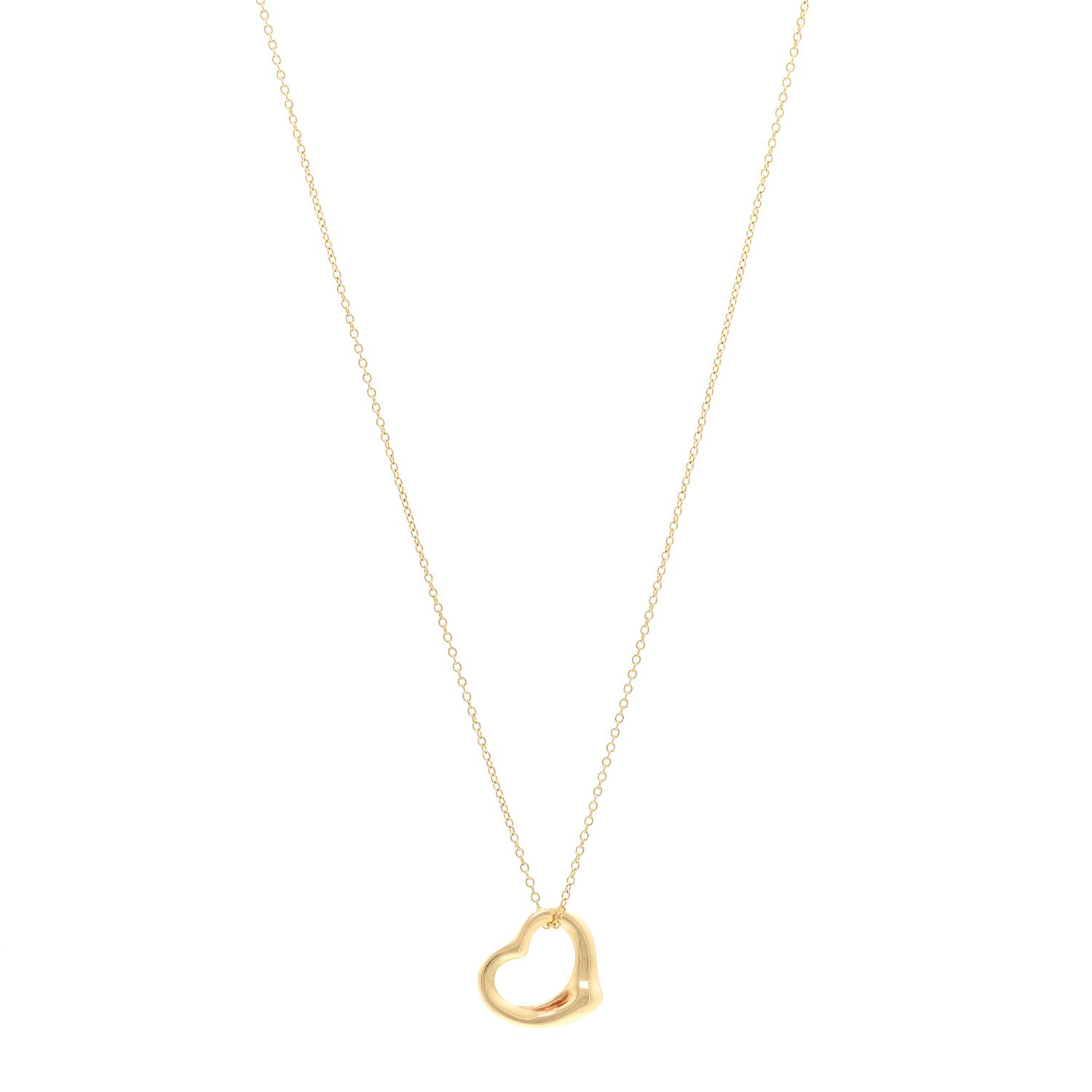 Tiffany 18K Yellow Gold 16mm Elsa Peretti Open Heart Pendant Necklace 1 of 6
