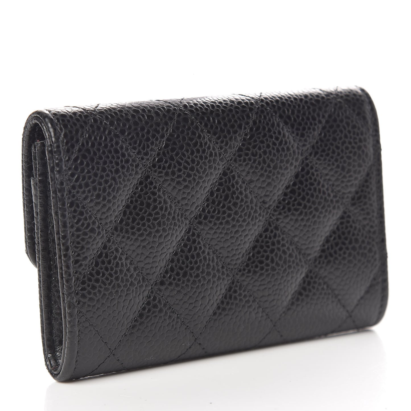 Caviar Quilted Flap Card Holder Wallet Black